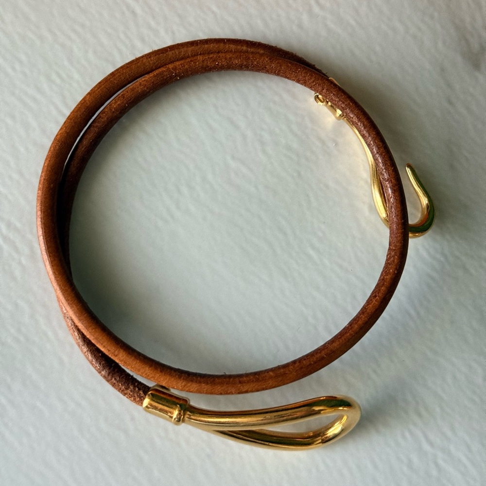 Hermes Brown Double Tour Leather Bracelet with Gold Hook - Picture 7 of 7